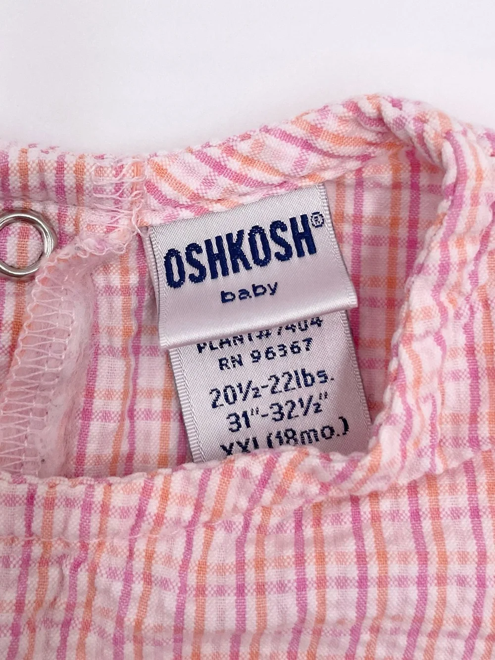 Vintage 90s Oshkosh Baby Pink Plaid Bubble Romper Cotton Fly Little Butterfly 18